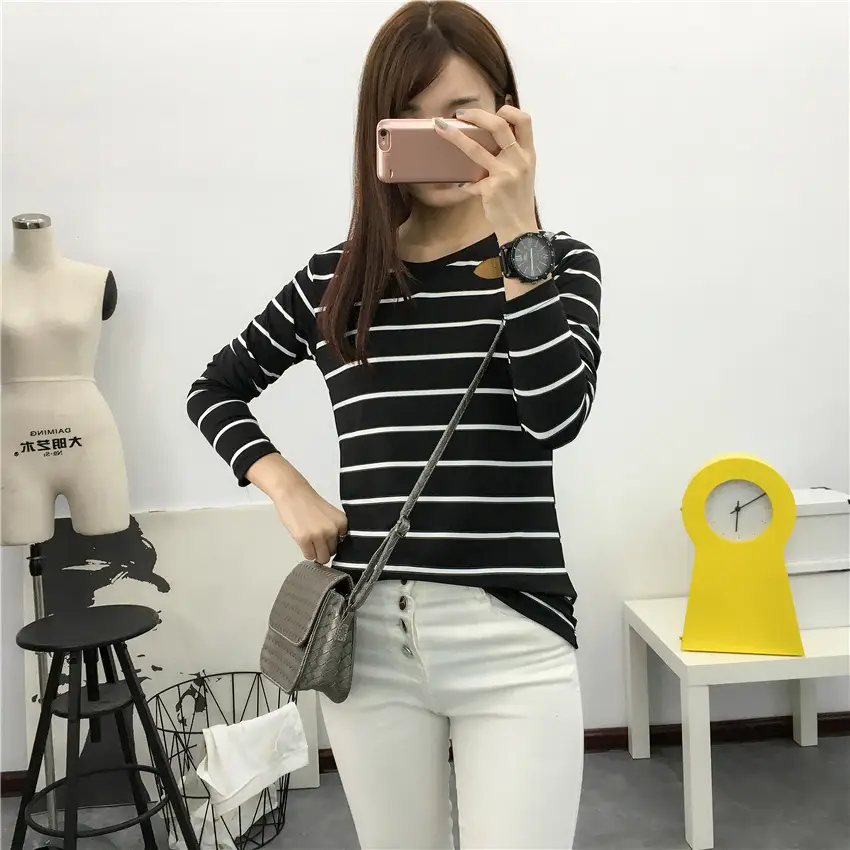 Women Striped Long Sleeve T-Shirt 2025 Autumn — feature 56