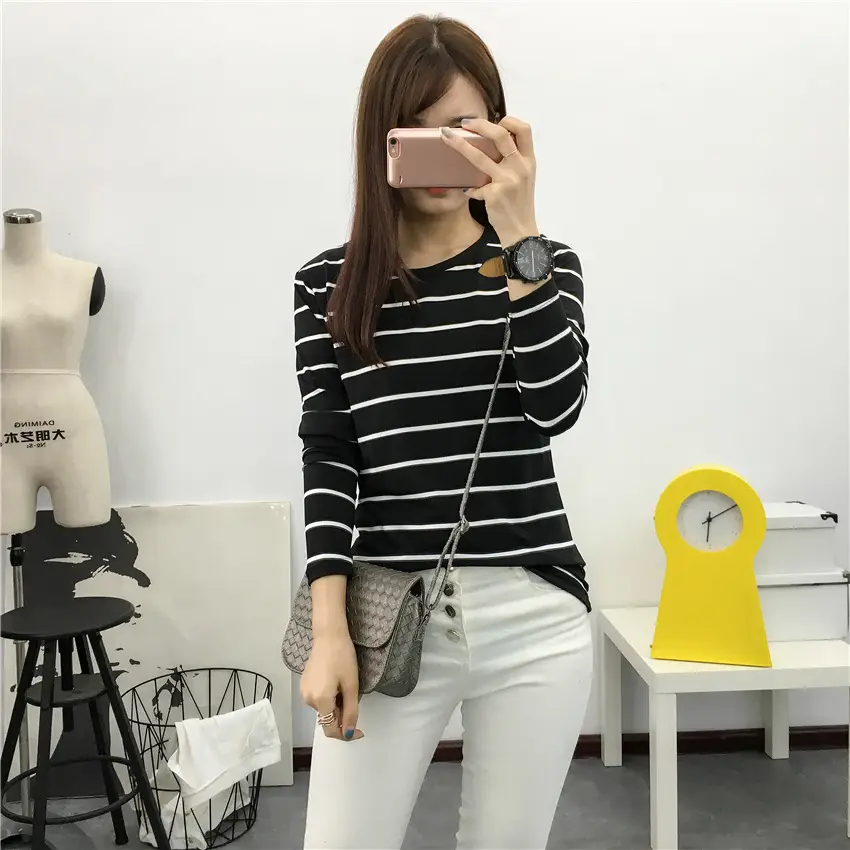 Women Striped Long Sleeve T-Shirt 2025 Autumn — feature 57