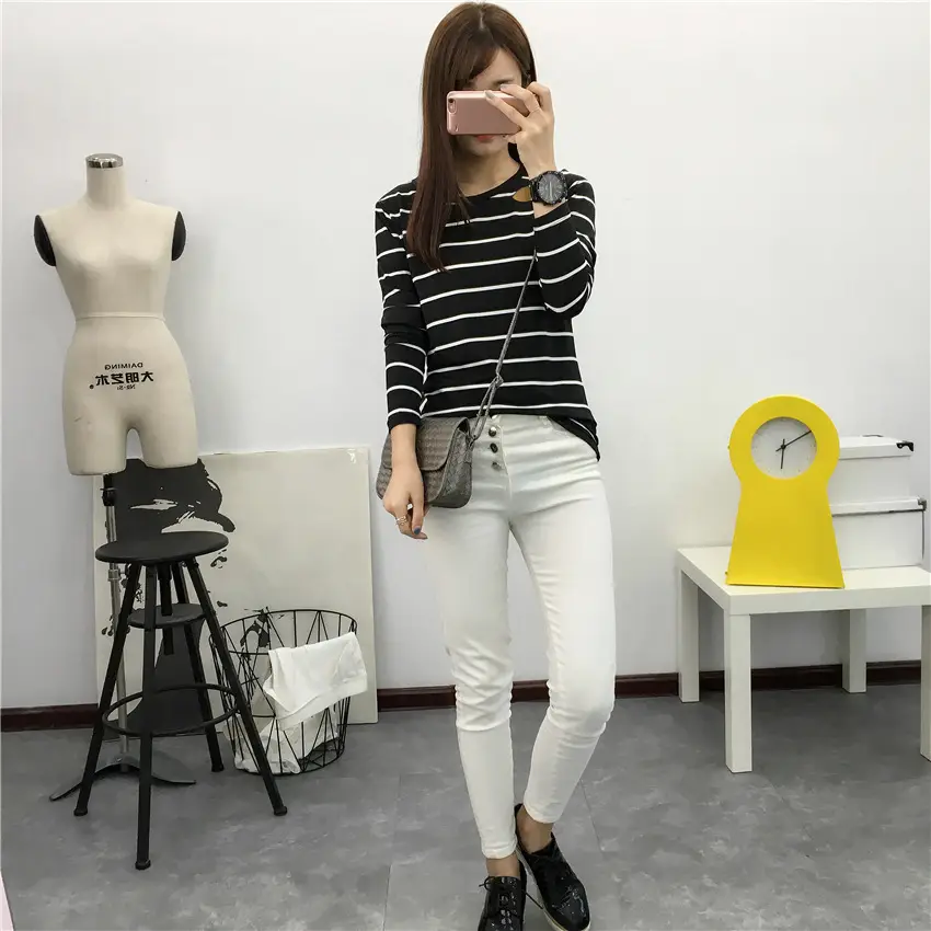 Women Striped Long Sleeve T-Shirt 2025 Autumn — feature 58