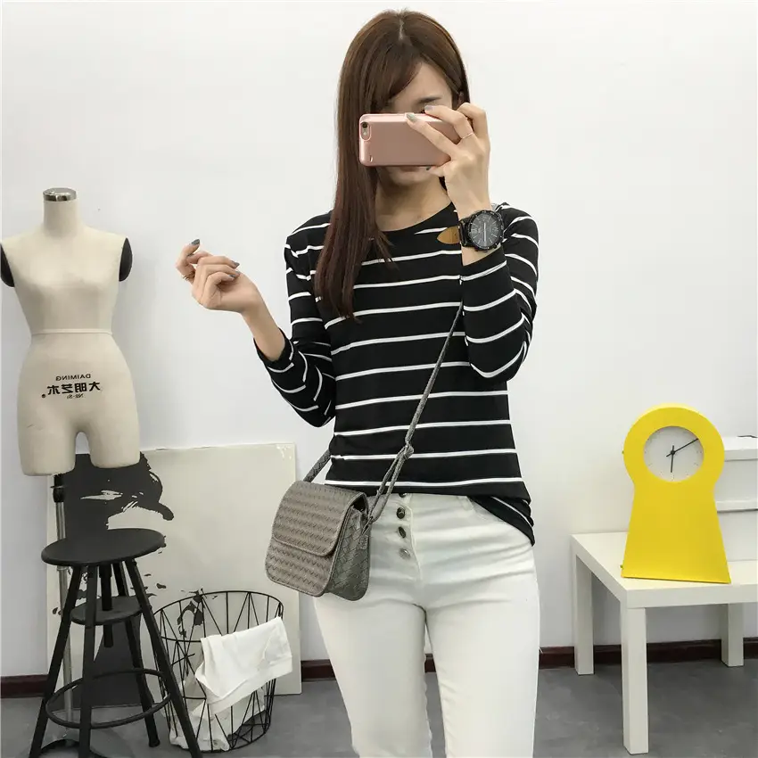 Women Striped Long Sleeve T-Shirt 2025 Autumn — feature 60