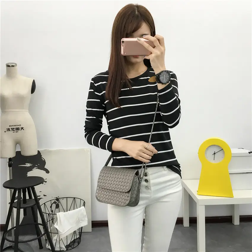 Women Striped Long Sleeve T-Shirt 2025 Autumn — feature 61