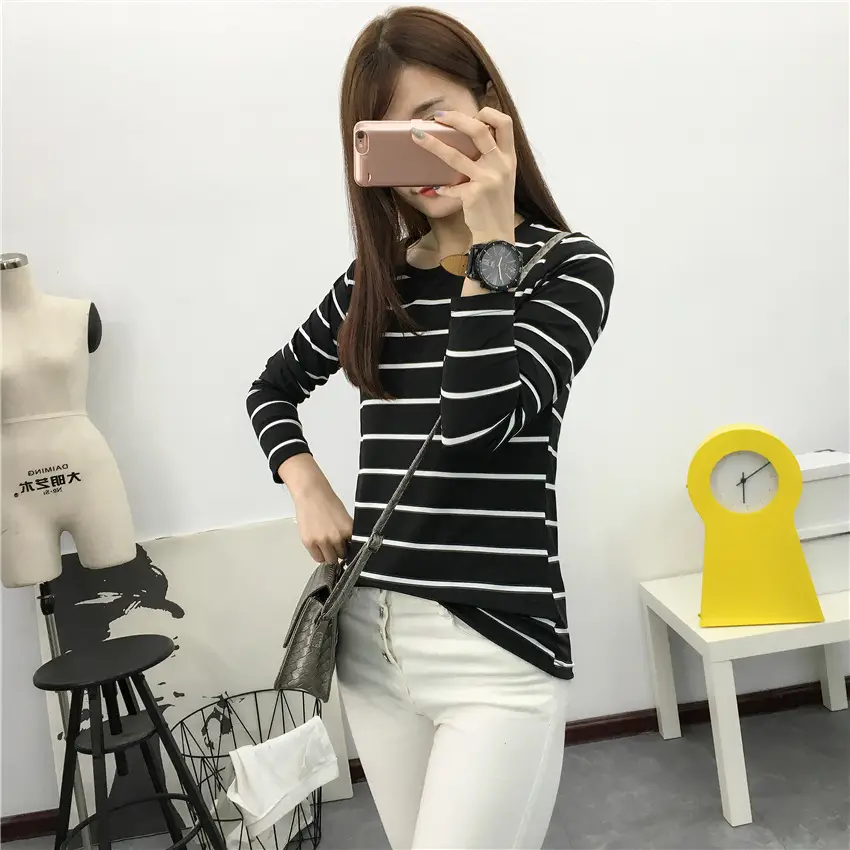 Women Striped Long Sleeve T-Shirt 2025 Autumn — feature 62