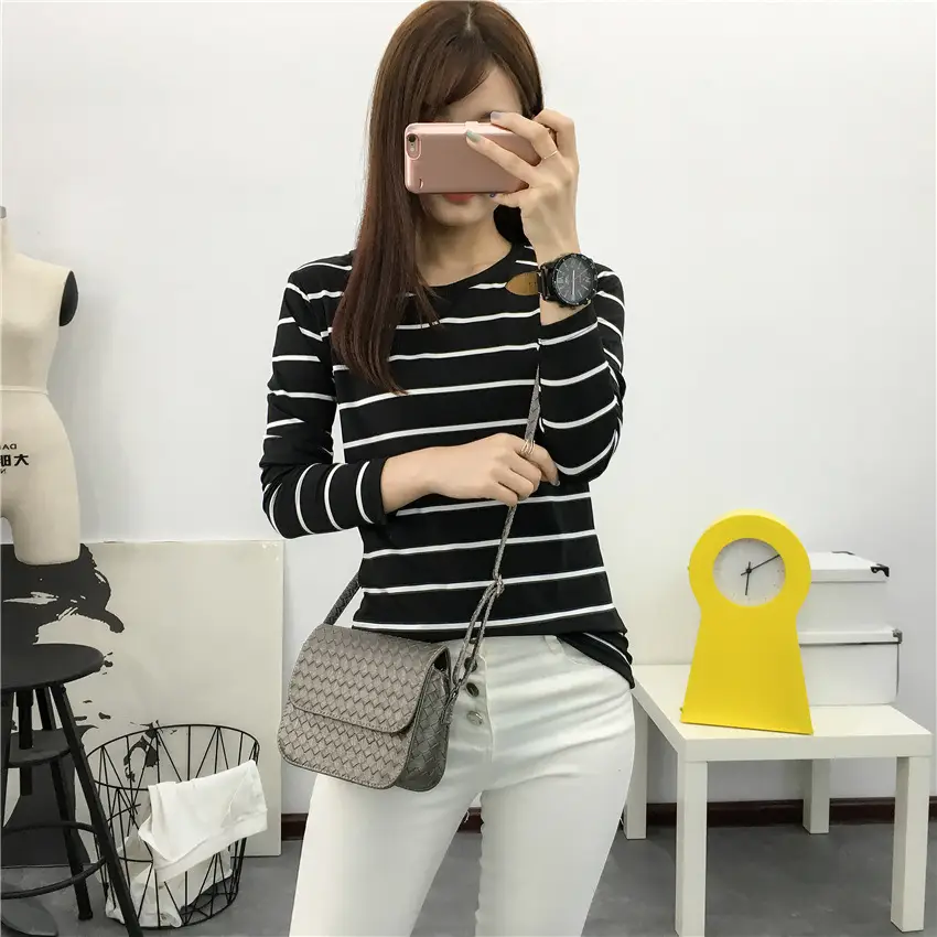Women Striped Long Sleeve T-Shirt 2025 Autumn — feature 63