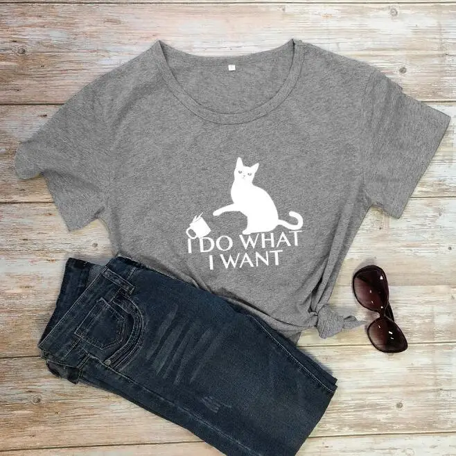 Women's Cat Print T-Shirt Navy Blue Do What I Want