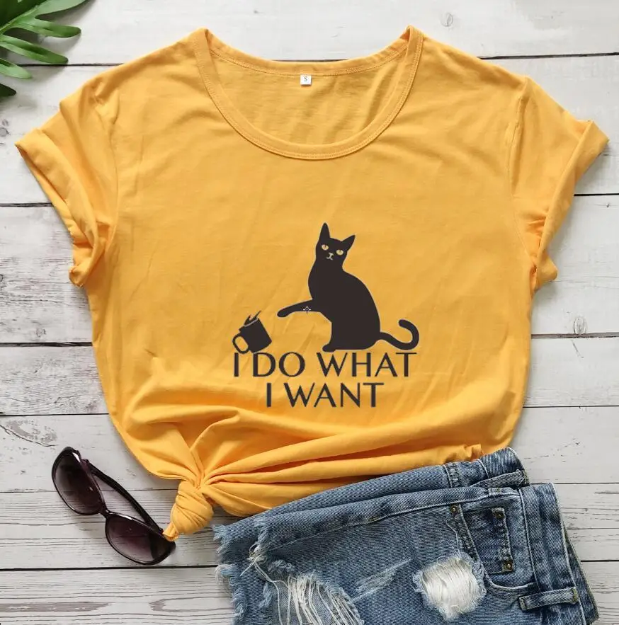 Women's Cat Print T-Shirt Navy Blue Do What I Want