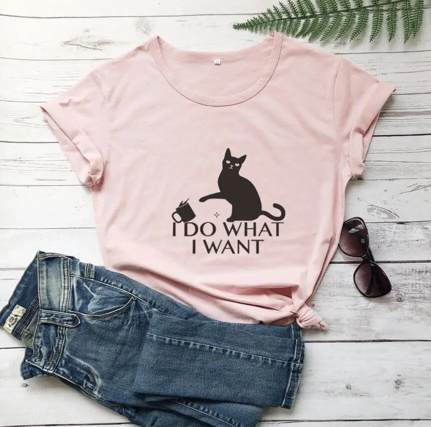 Women's Cat Print T-Shirt Navy Blue Do What I Want