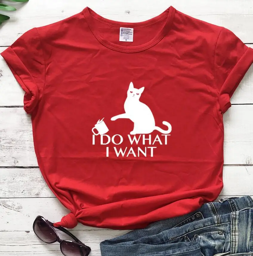 Women's Cat Print T-Shirt Navy Blue Do What I Want