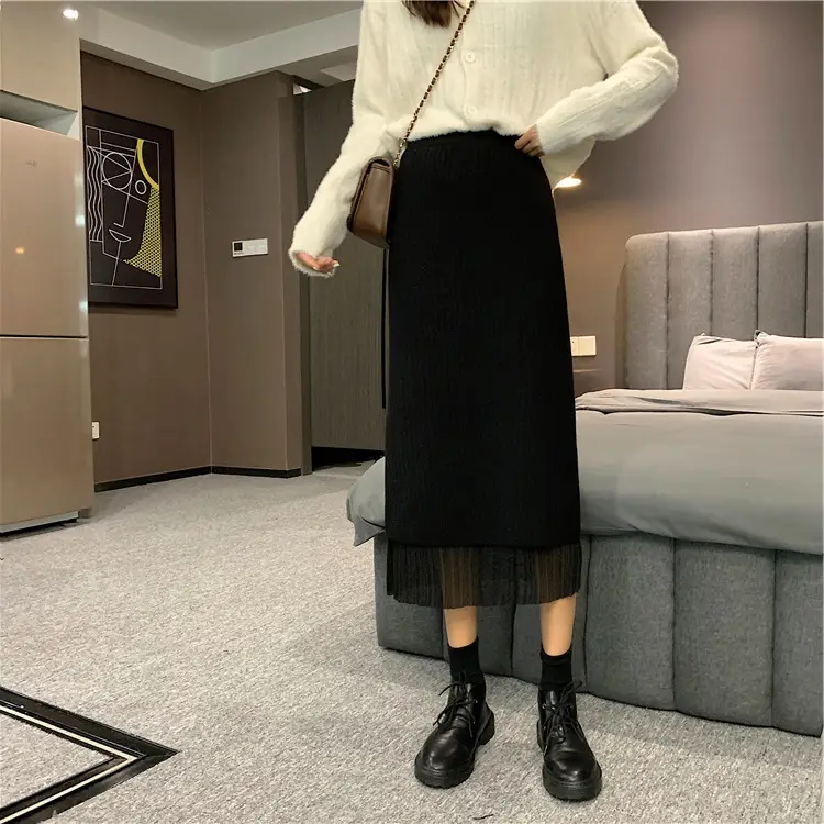 Winter Knitted Mid-Length A-Line Skirt Women - Image 2