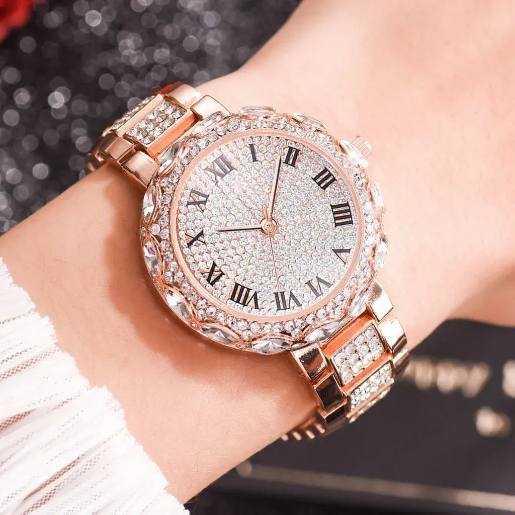 Korean Diamond Women's Bracelet Watch Rose Gold - Image 10