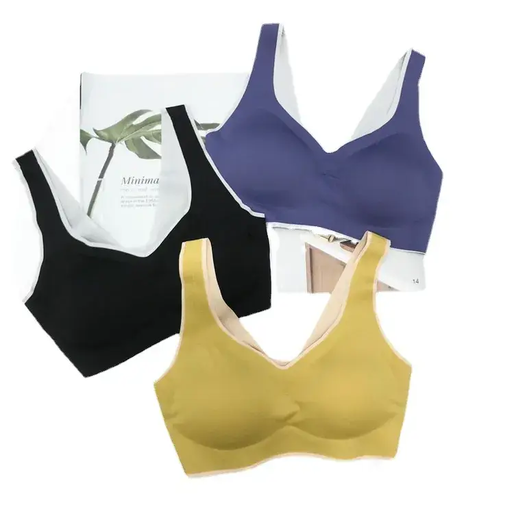 New Thai Latex Cup Bra Navy Blue V Neck Seamless - Image 11