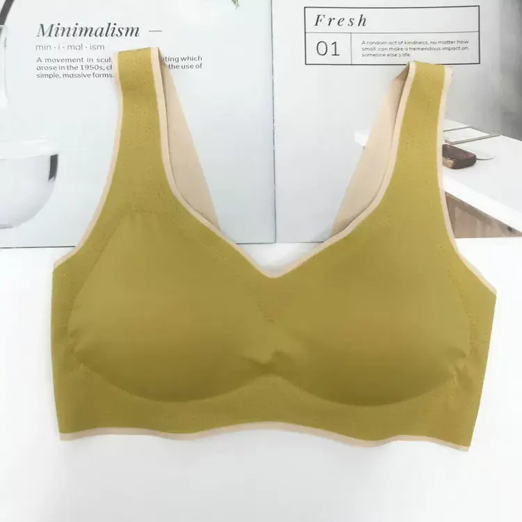 New Thai Latex Cup Bra Navy Blue V Neck Seamless — feature 11