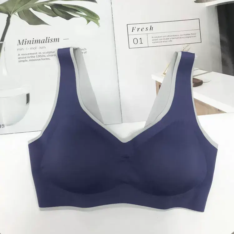 New Thai Latex Cup Bra Navy Blue V Neck Seamless — feature 12