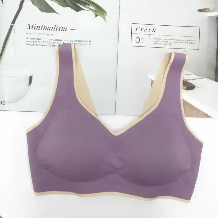 New Thai Latex Cup Bra Navy Blue V Neck Seamless — feature 14