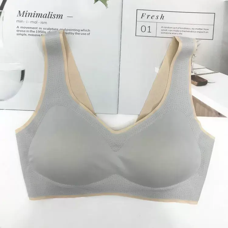 New Thai Latex Cup Bra Navy Blue V Neck Seamless — feature 16