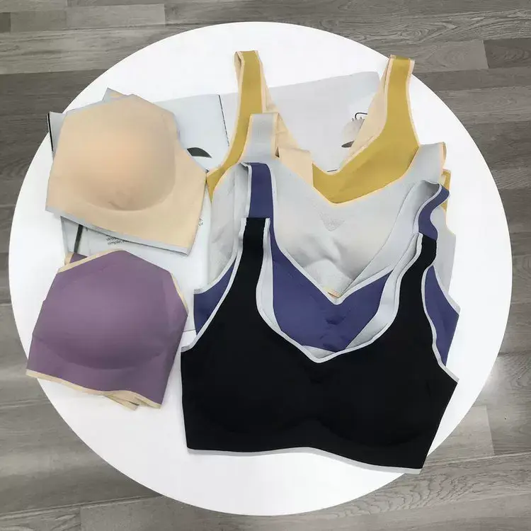 New Thai Latex Cup Bra Navy Blue V Neck Seamless — feature 5