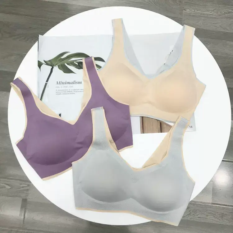 New Thai Latex Cup Bra Navy Blue V Neck Seamless — feature 7