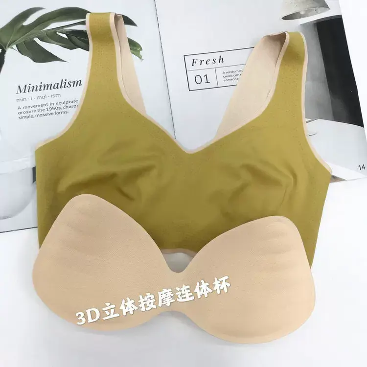 New Thai Latex Cup Bra Navy Blue V Neck Seamless — feature 9