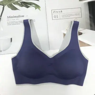 New Thai Latex Cup Bra Navy Blue V Neck Seamless - Image 2