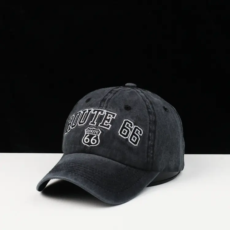 Men's Washed Denim Baseball Cap with "OUTRE 66" Logo — feature 1