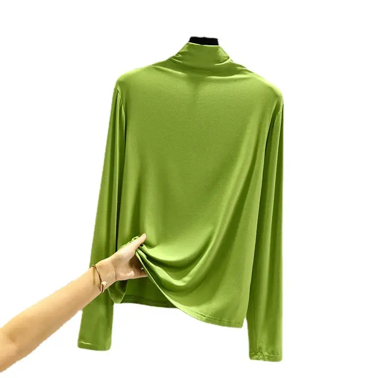 Women Blue Long Sleeve T-Shirt Half High Collar - Image 23