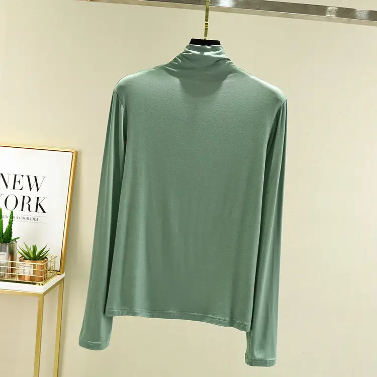 Women Blue Long Sleeve T-Shirt Half High Collar - Image 11
