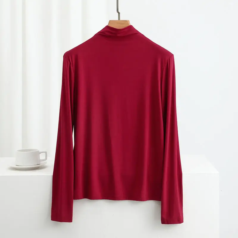 Women Blue Long Sleeve T-Shirt Half High Collar - Image 15