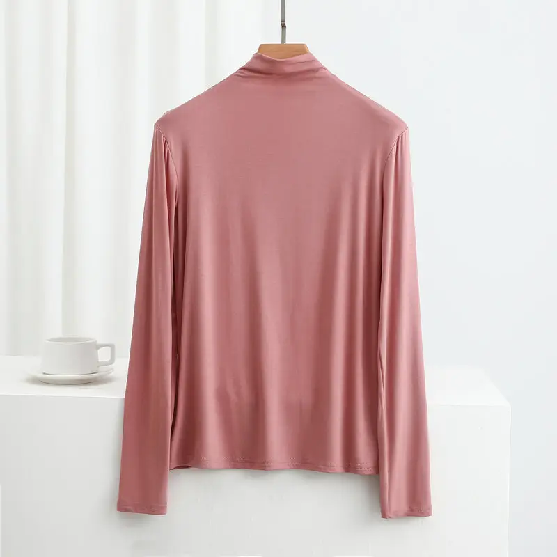 Women Blue Long Sleeve T-Shirt Half High Collar - Image 18