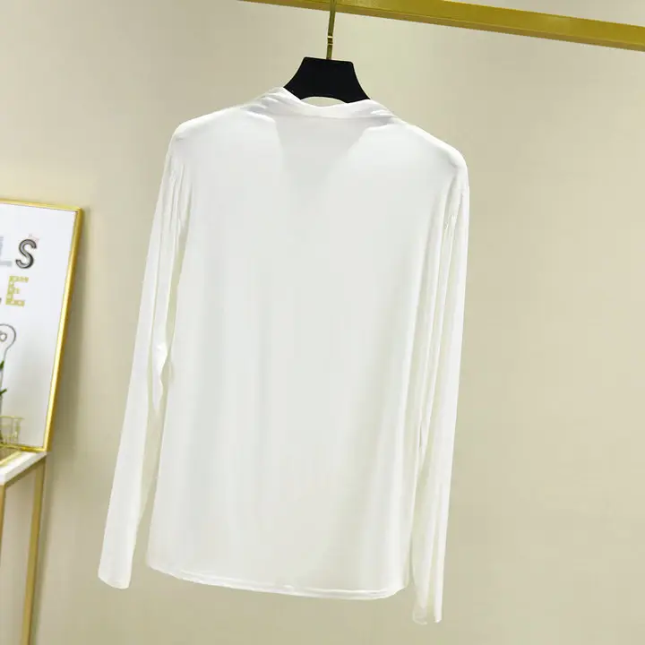 Women Blue Long Sleeve T-Shirt Half High Collar - Image 4
