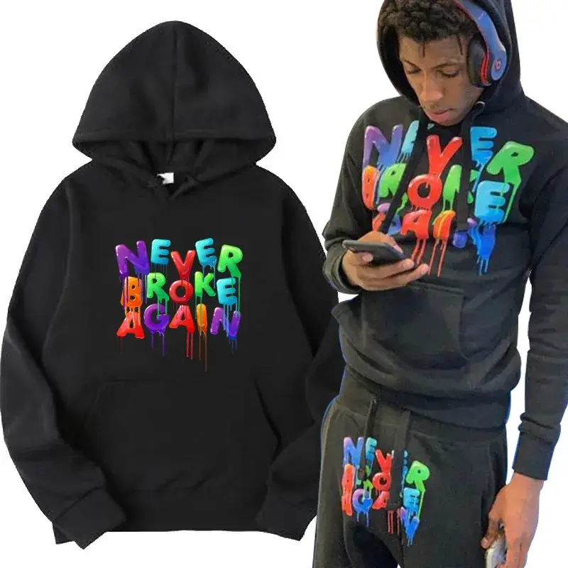 Yellow Printed Hooded Sweatshirt for Men Never Broke Again