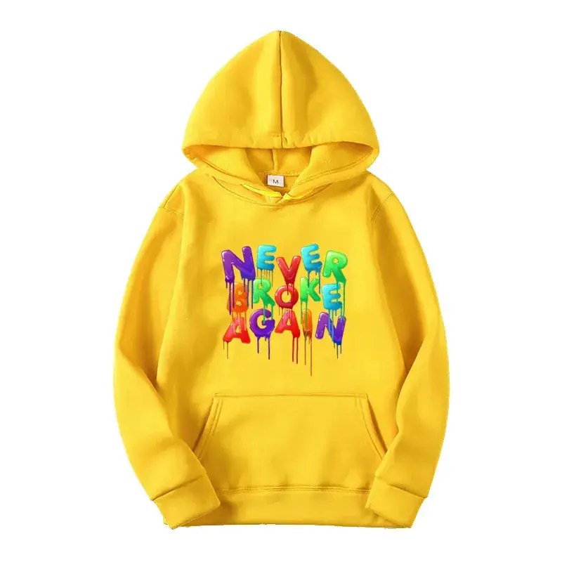 Yellow Printed Hooded Sweatshirt for Men Never Broke Again