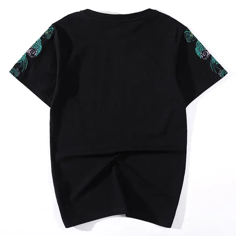 Men Embroidered Cotton T-Shirt Black Short Sleeve - Image 4
