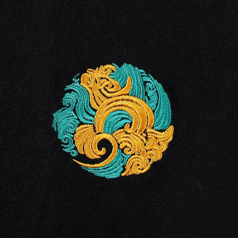 Men Embroidered Cotton T-Shirt Black Short Sleeve - Image 6