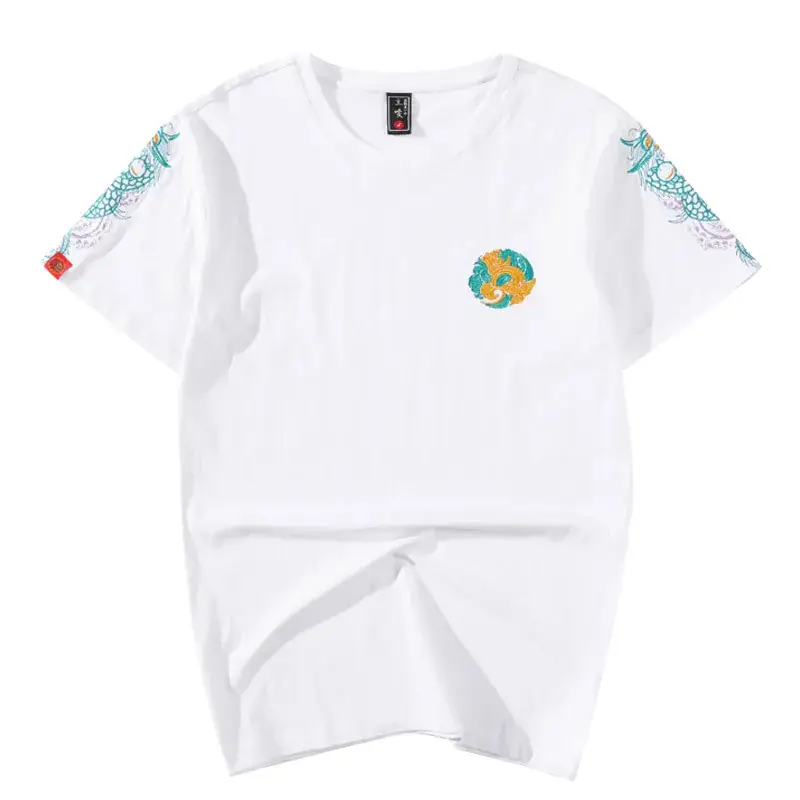 Men Embroidered Cotton T-Shirt Black Short Sleeve - Image 7