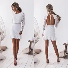 Black Lace V-Neck Hip Dress Skirt Short — feature 10