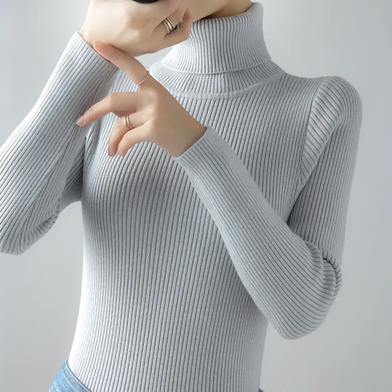 Women's Thick Knit Turtleneck Sweater Brown Slim Fit - Image 10