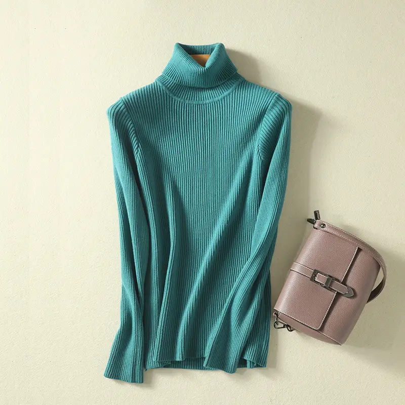Women's Thick Knit Turtleneck Sweater Brown Slim Fit - Image 25