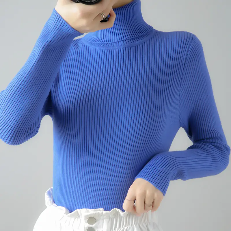 Women's Thick Knit Turtleneck Sweater Brown Slim Fit - Image 14