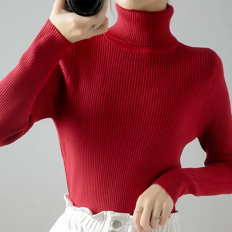 Women's Thick Knit Turtleneck Sweater Brown Slim Fit - Image 15