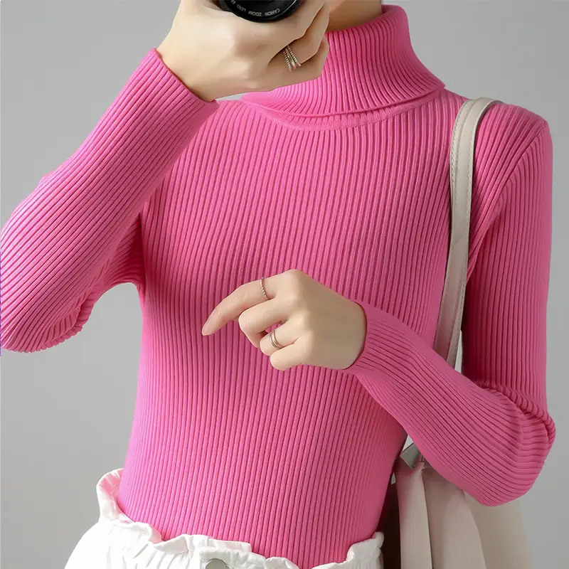 Women's Thick Knit Turtleneck Sweater Brown Slim Fit - Image 16