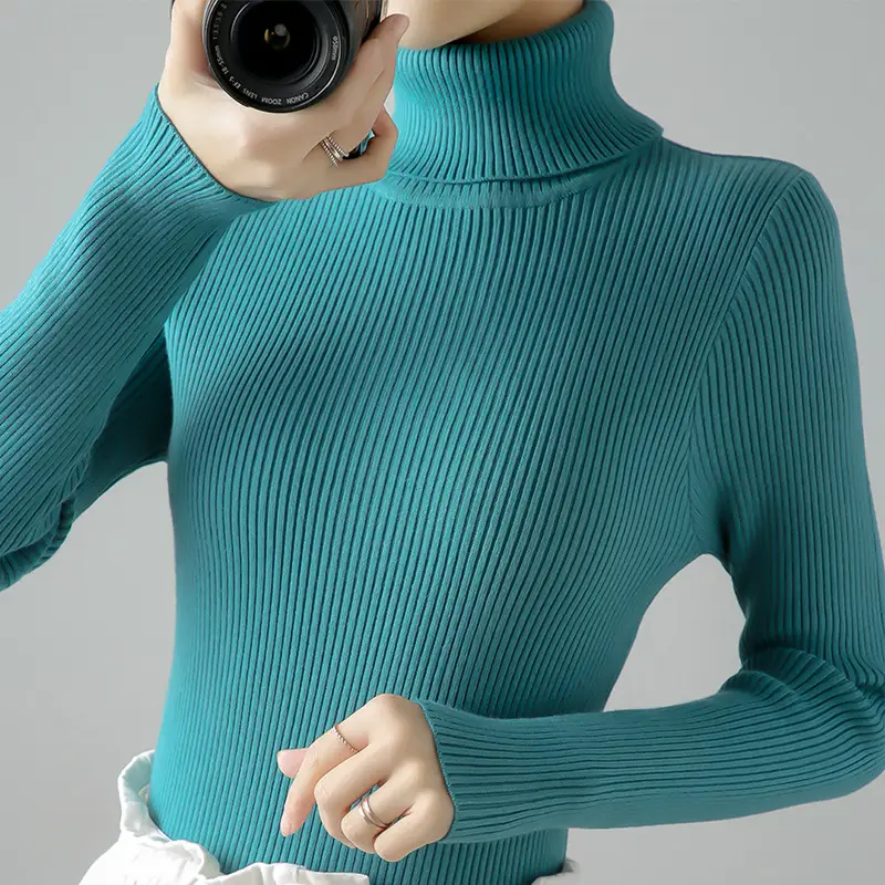 Women's Thick Knit Turtleneck Sweater Brown Slim Fit - Image 17