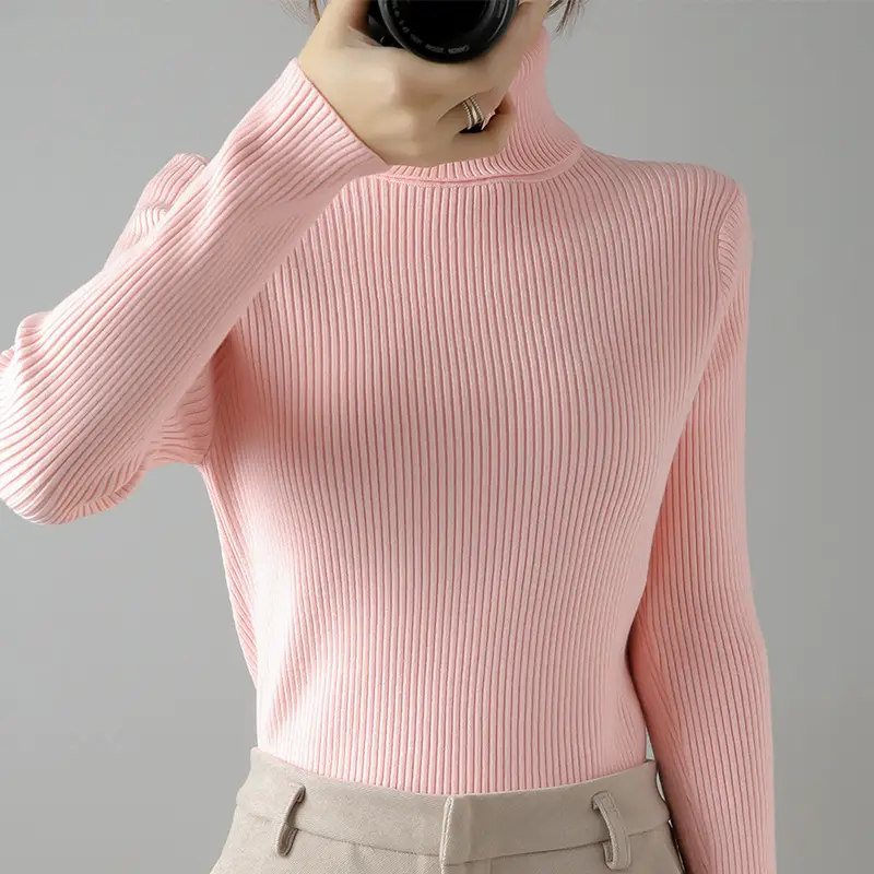 Women's Thick Knit Turtleneck Sweater Brown Slim Fit - Image 2