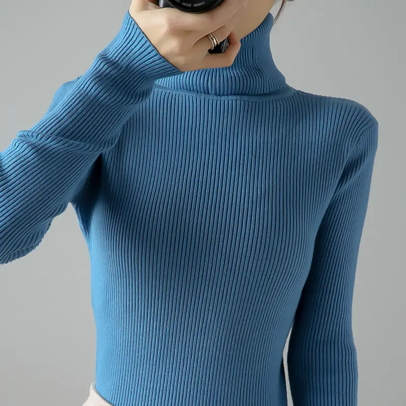 Women's Thick Knit Turtleneck Sweater Brown Slim Fit - Image 20