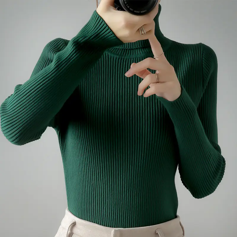 Women's Thick Knit Turtleneck Sweater Brown Slim Fit - Image 22