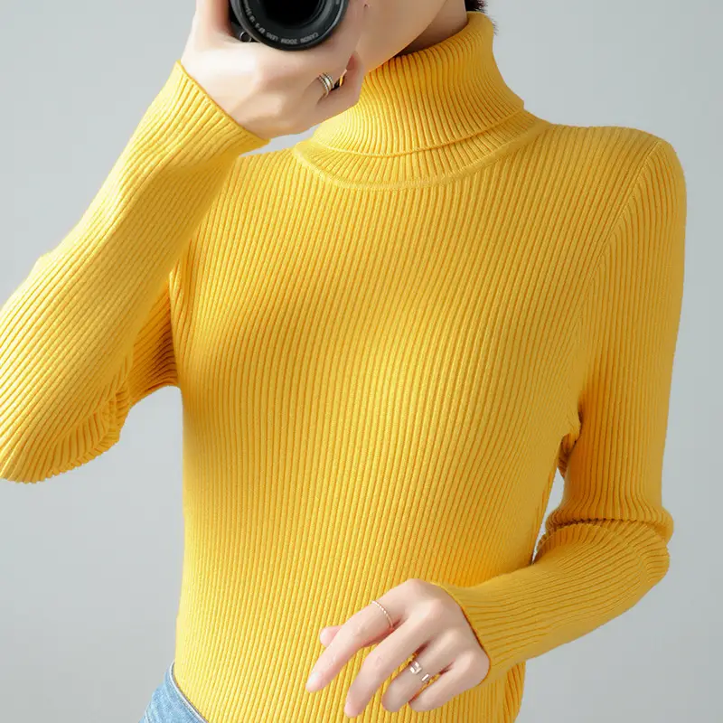 Women's Thick Knit Turtleneck Sweater Brown Slim Fit - Image 3