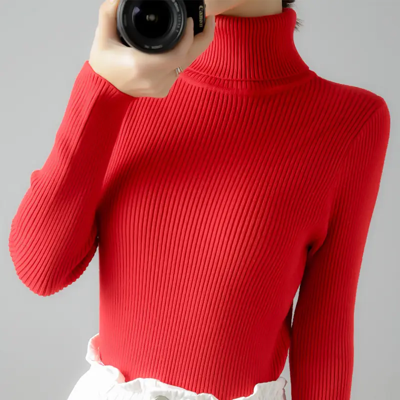 Women's Thick Knit Turtleneck Sweater Brown Slim Fit - Image 4