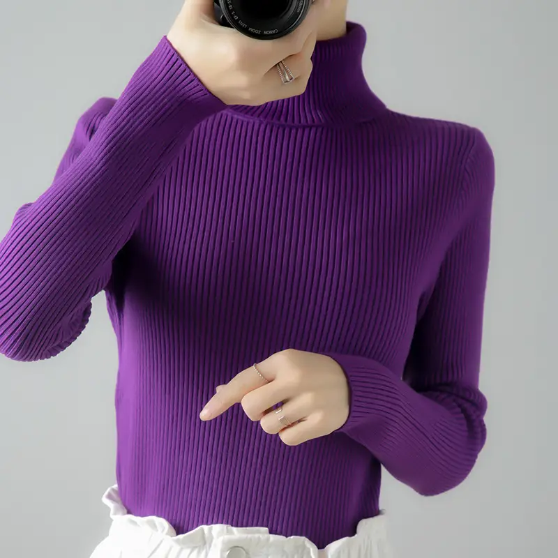 Women's Thick Knit Turtleneck Sweater Brown Slim Fit - Image 5