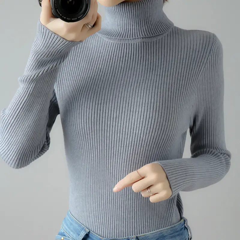 Women's Thick Knit Turtleneck Sweater Brown Slim Fit - Image 6