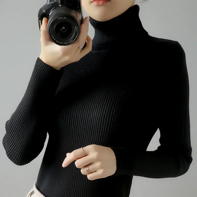 Women's Thick Knit Turtleneck Sweater Brown Slim Fit - Image 7