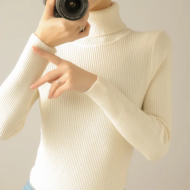 Women's Thick Knit Turtleneck Sweater Brown Slim Fit - Image 8