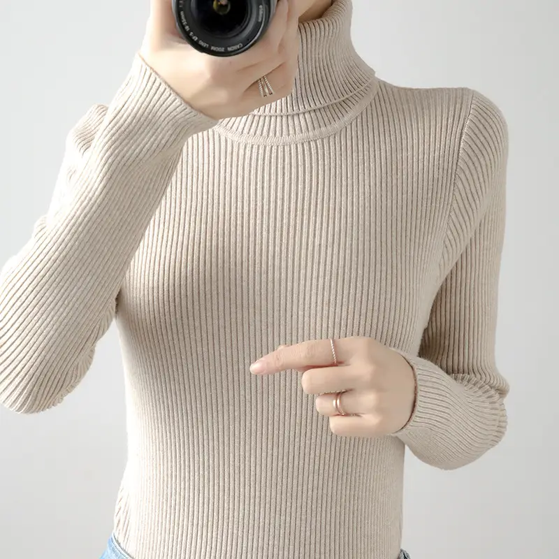 Women's Thick Knit Turtleneck Sweater Brown Slim Fit - Image 9